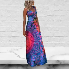 Tie Die Printed Backless Sleeveless Maxi Dress
