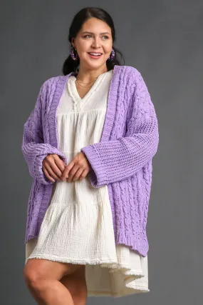 Umgee Lilac Cable Knit Open Front Long Sleeve Cardigan