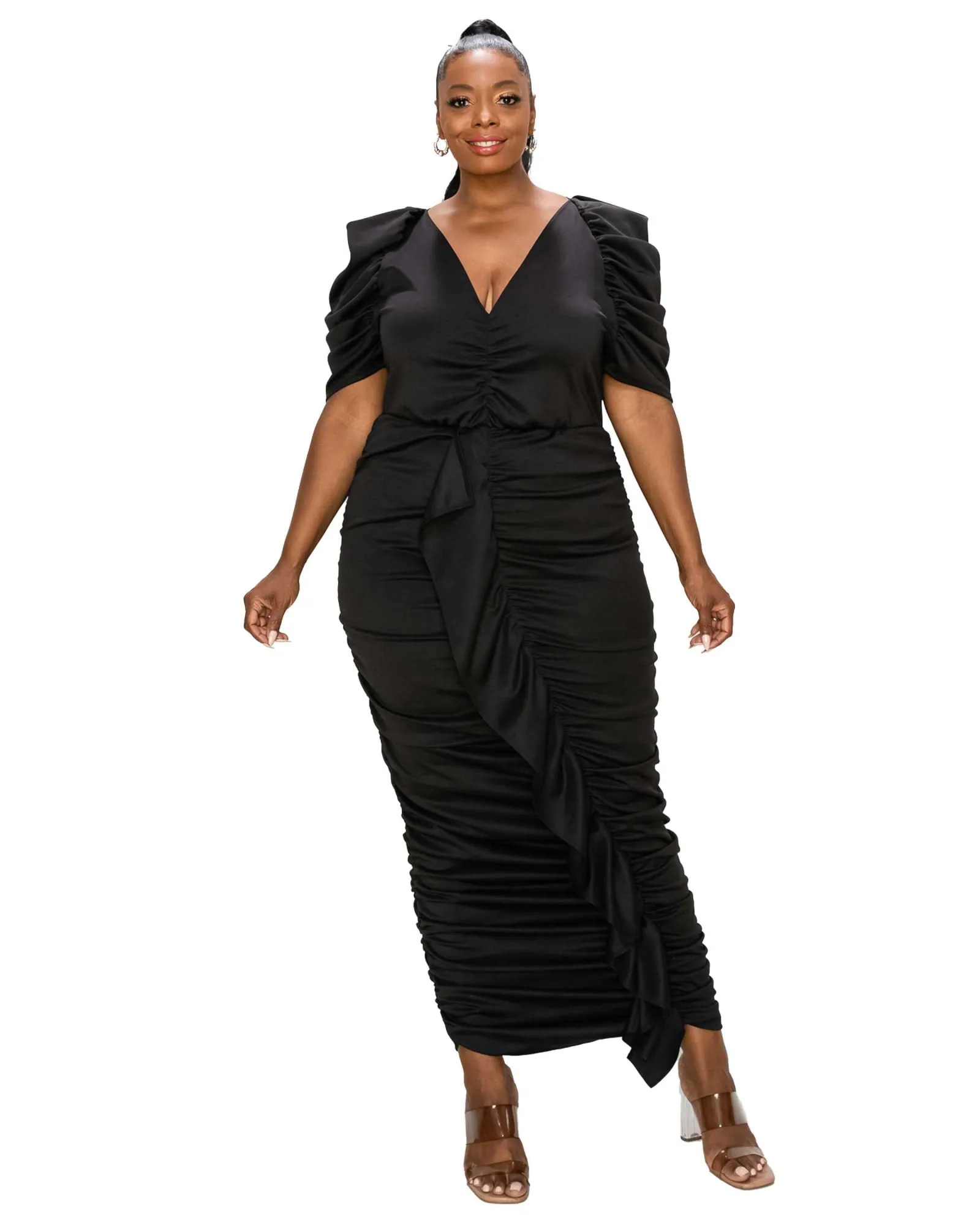 Vanessa Ruched Midi Dress | Black