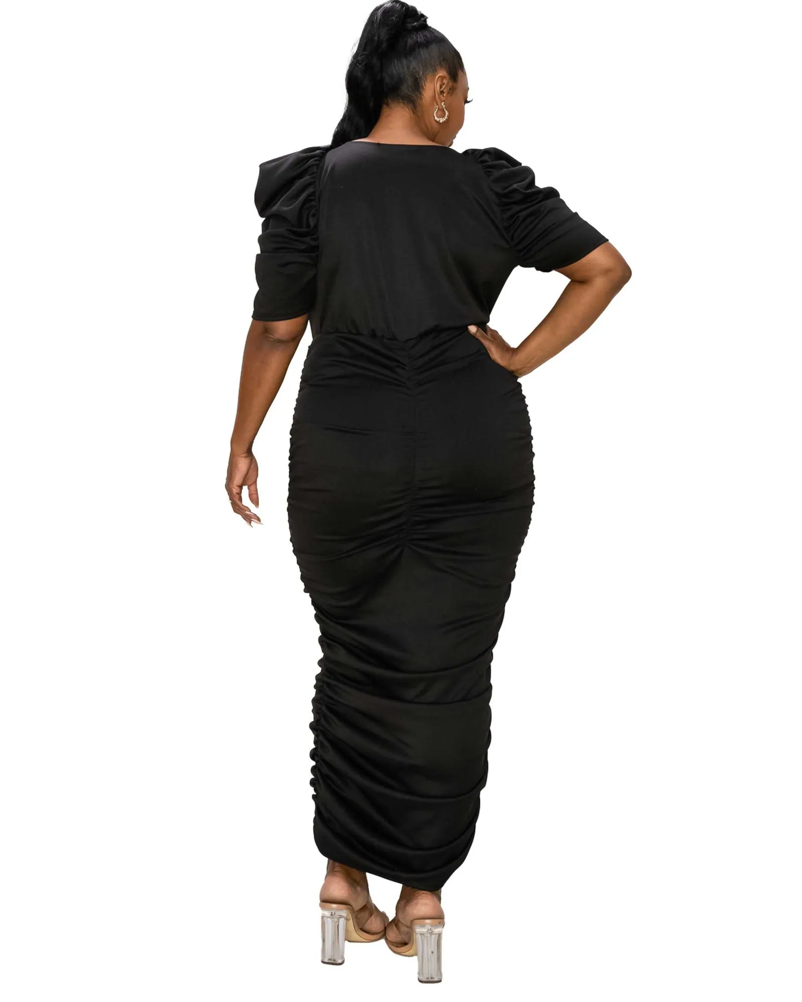 Vanessa Ruched Midi Dress | Black
