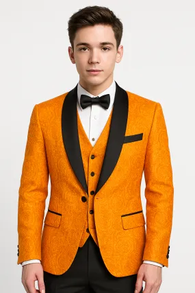 Vintage Orange Jacquard Brocade Suit for Gentlemen - Regency Era Men Suit - Plus Size
