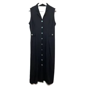 Vintage R&K Originals Black Maxi Dress with Open Back Button Down 12 Collared