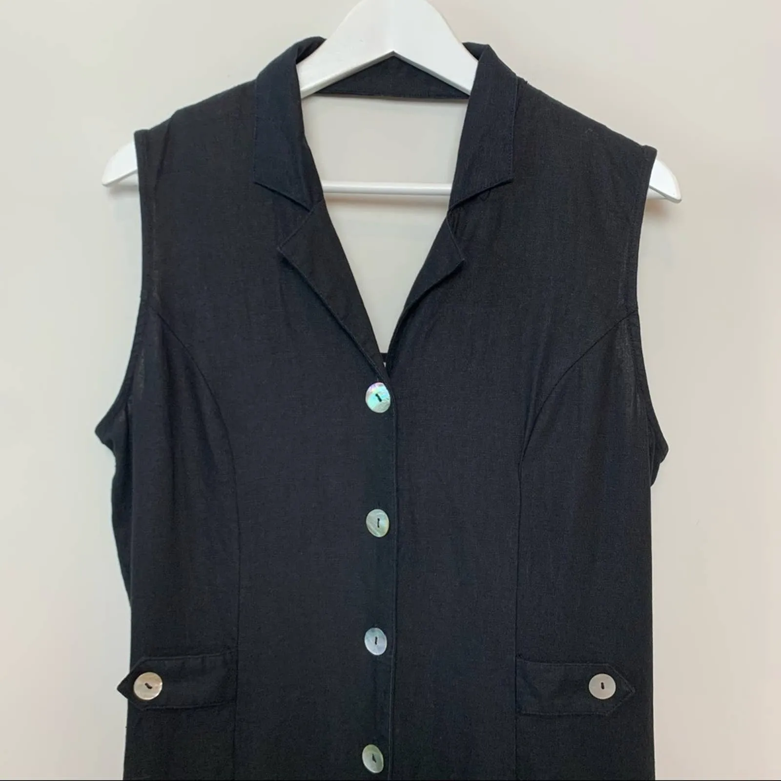 Vintage R&K Originals Black Maxi Dress with Open Back Button Down 12 Collared