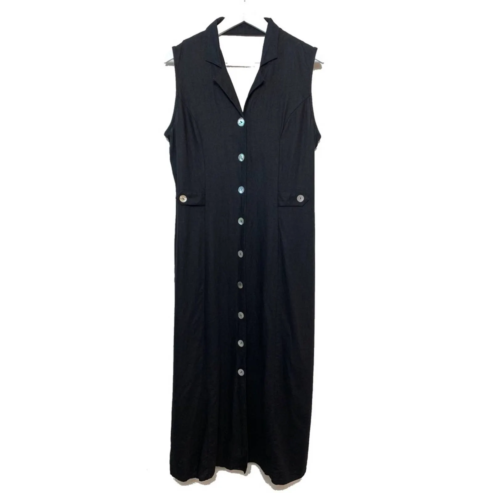 Vintage R&K Originals Black Maxi Dress with Open Back Button Down 12 Collared