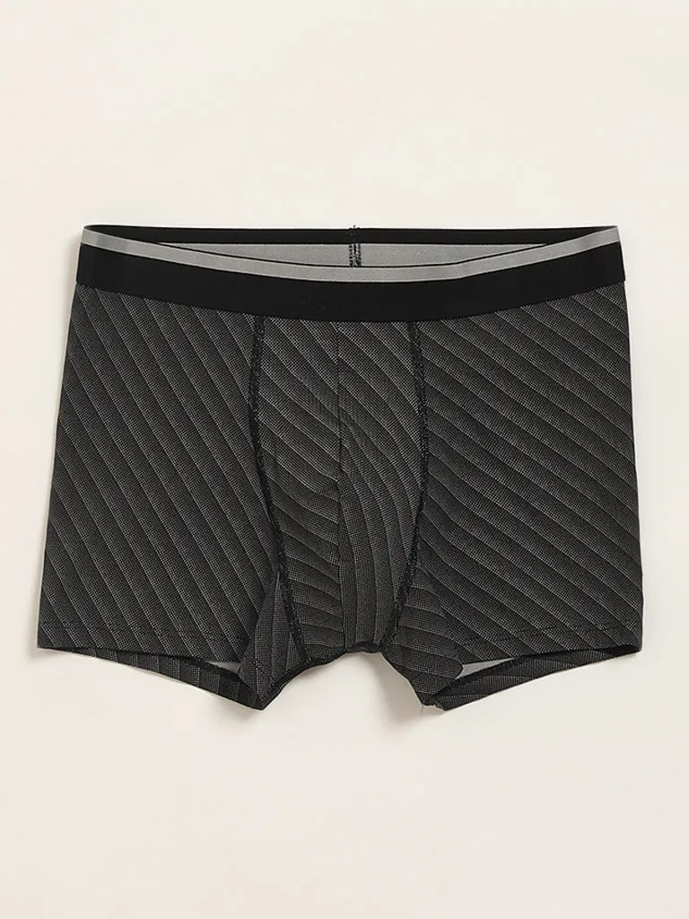 WES Lounge Black Printed Cotton-Blend Relaxed Fit Trunks - Pack of 3