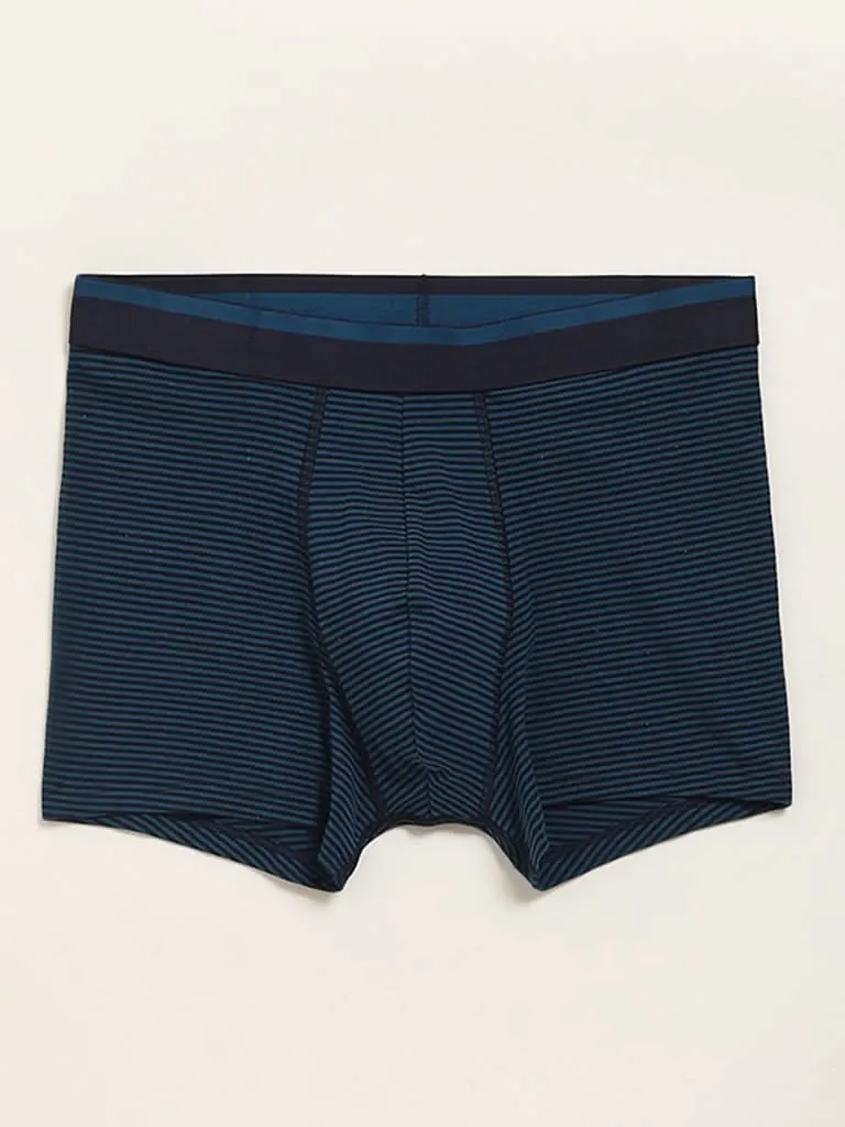 WES Lounge Teal Cotton Blend Relaxed Fit Trunks - Pack of 3