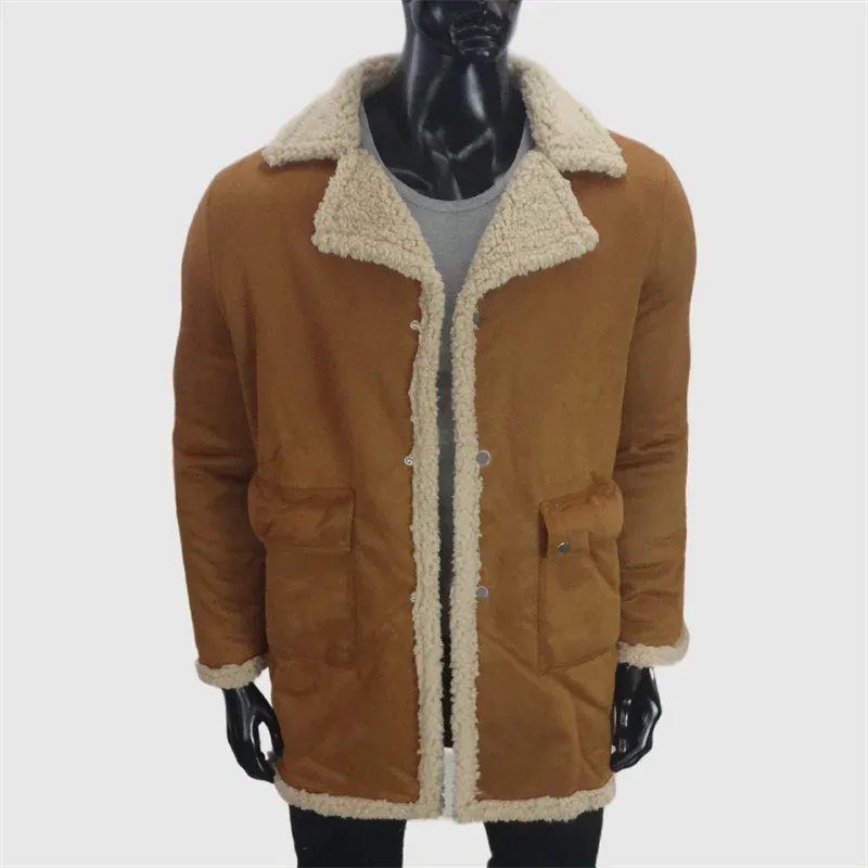Winter Warme Fleecejacke Herren Urn-Down-Kragen Verdickter Mantel Wildleder Herrenbekleidung Kunstwolle Kalte Jacken Plus Größe S-5XL