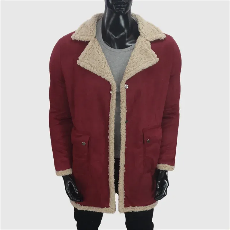 Winter Warme Fleecejacke Herren Urn-Down-Kragen Verdickter Mantel Wildleder Herrenbekleidung Kunstwolle Kalte Jacken Plus Größe S-5XL