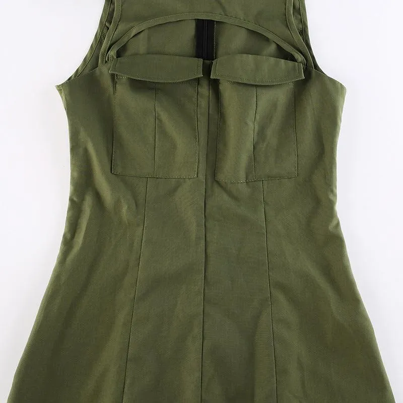Women's Chest Cutout Round Neck Sleeveless Tank Dress