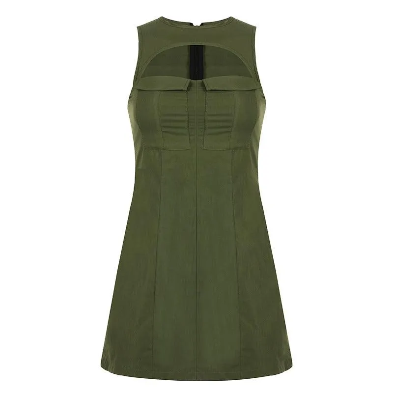 Women's Chest Cutout Round Neck Sleeveless Tank Dress