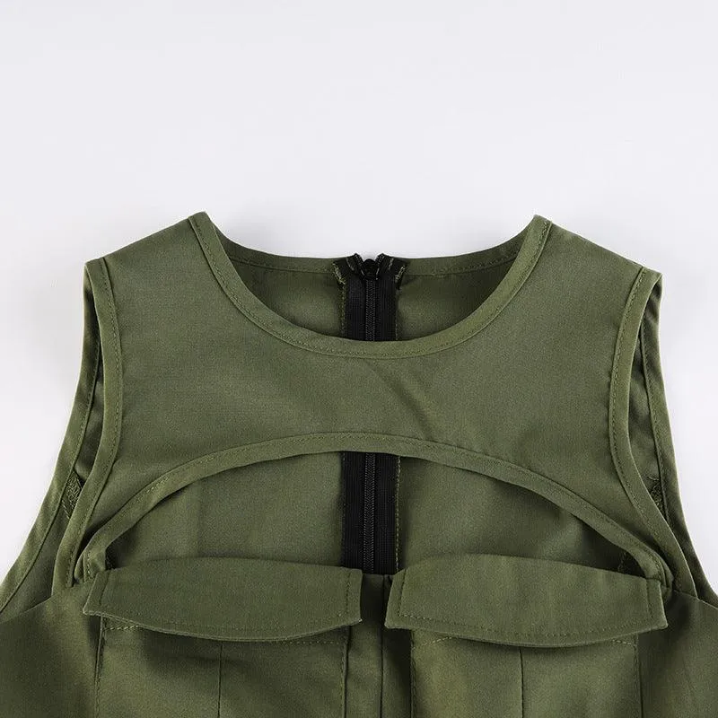 Women's Chest Cutout Round Neck Sleeveless Tank Dress
