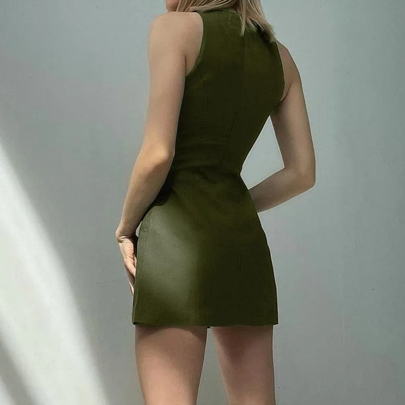Women's Chest Cutout Round Neck Sleeveless Tank Dress