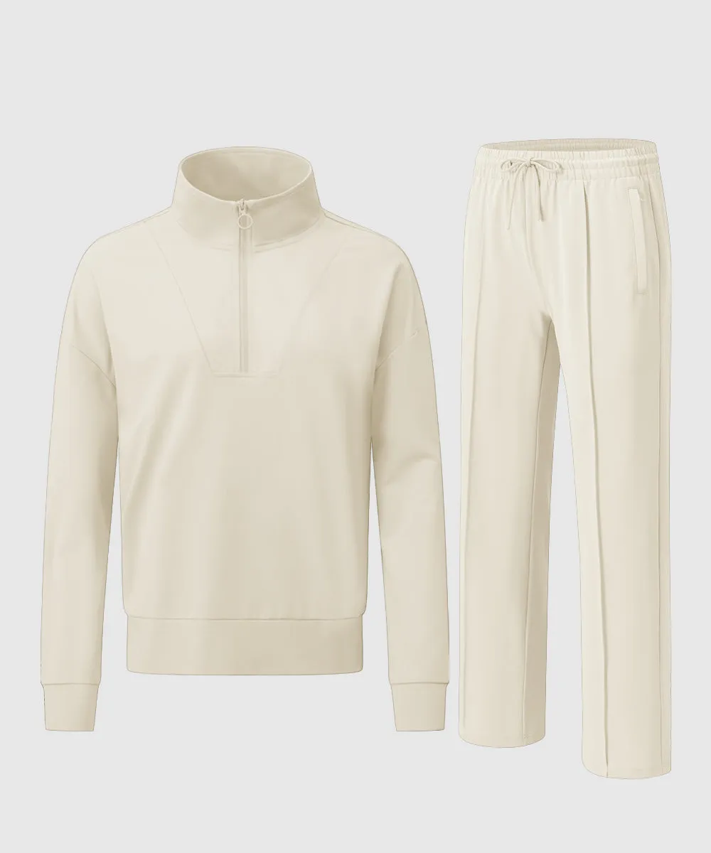 Women's Funnel-Neck Half Zip Pullover and Wide Leg Pants Lounge Sets