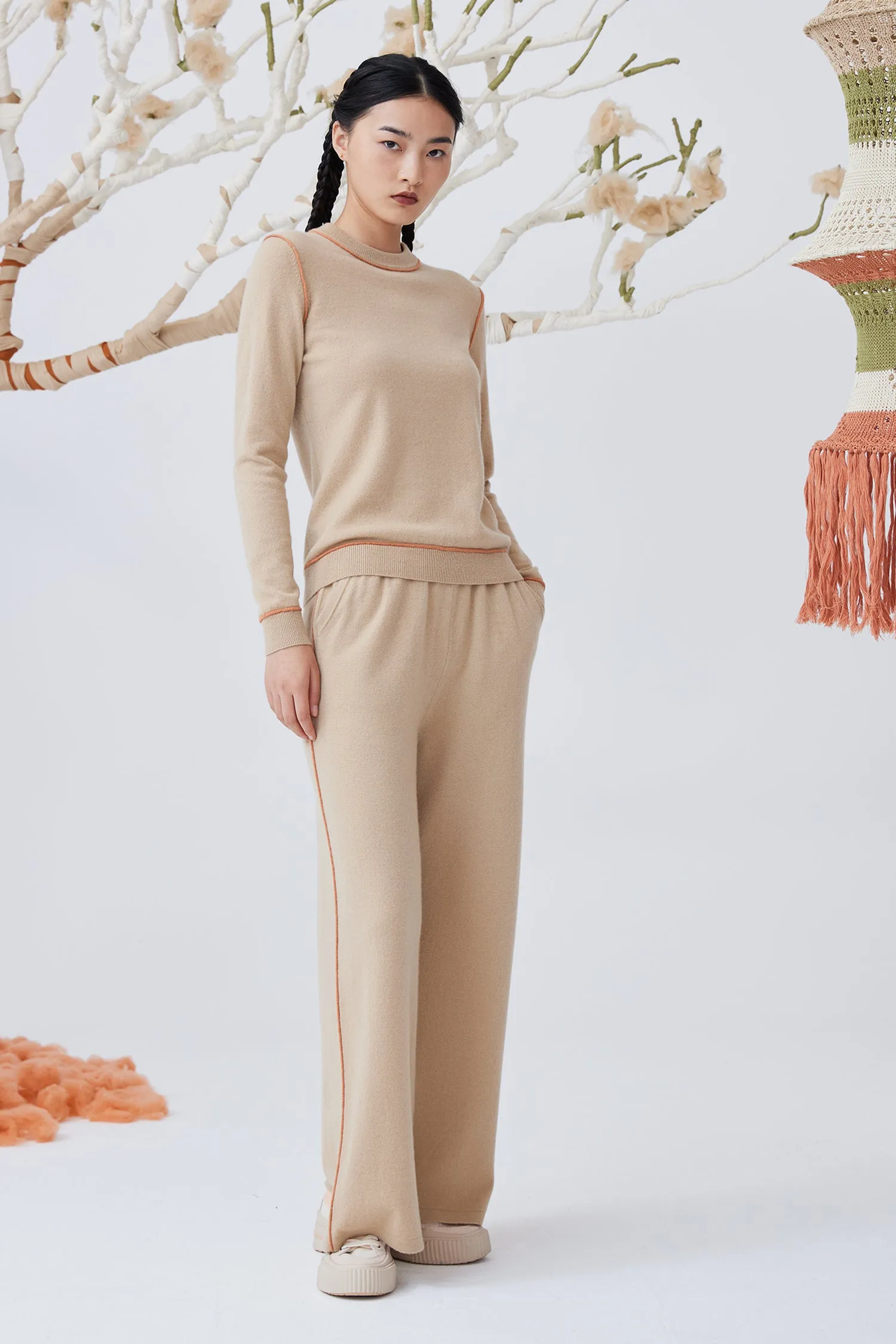 Women's knit cashmere straight trousers