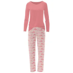Women's Print Bamboo Long Sleeve Loosey Goosey Tee & Pajama Pants Set - Baby Rose Mermaid