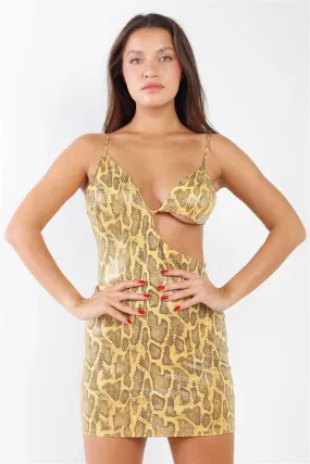 Yellow & Black Glossy Snake Print Asymmetrical Cut-Out Mini Dress /3-2-1