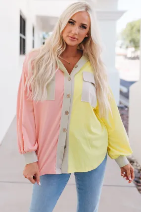 Yellow Color Block Button Down Shirt Jacket