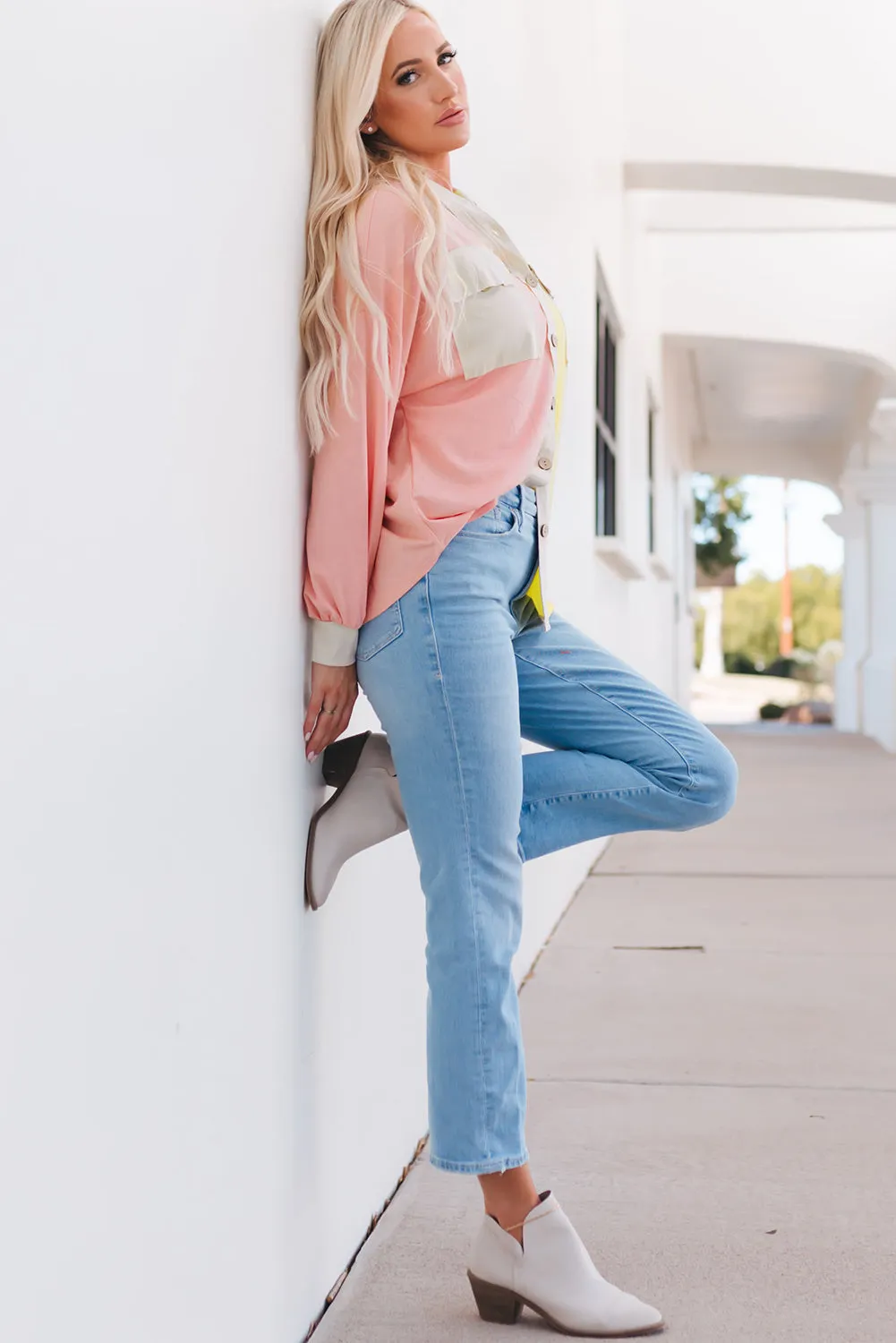 Yellow Color Block Button Down Shirt Jacket
