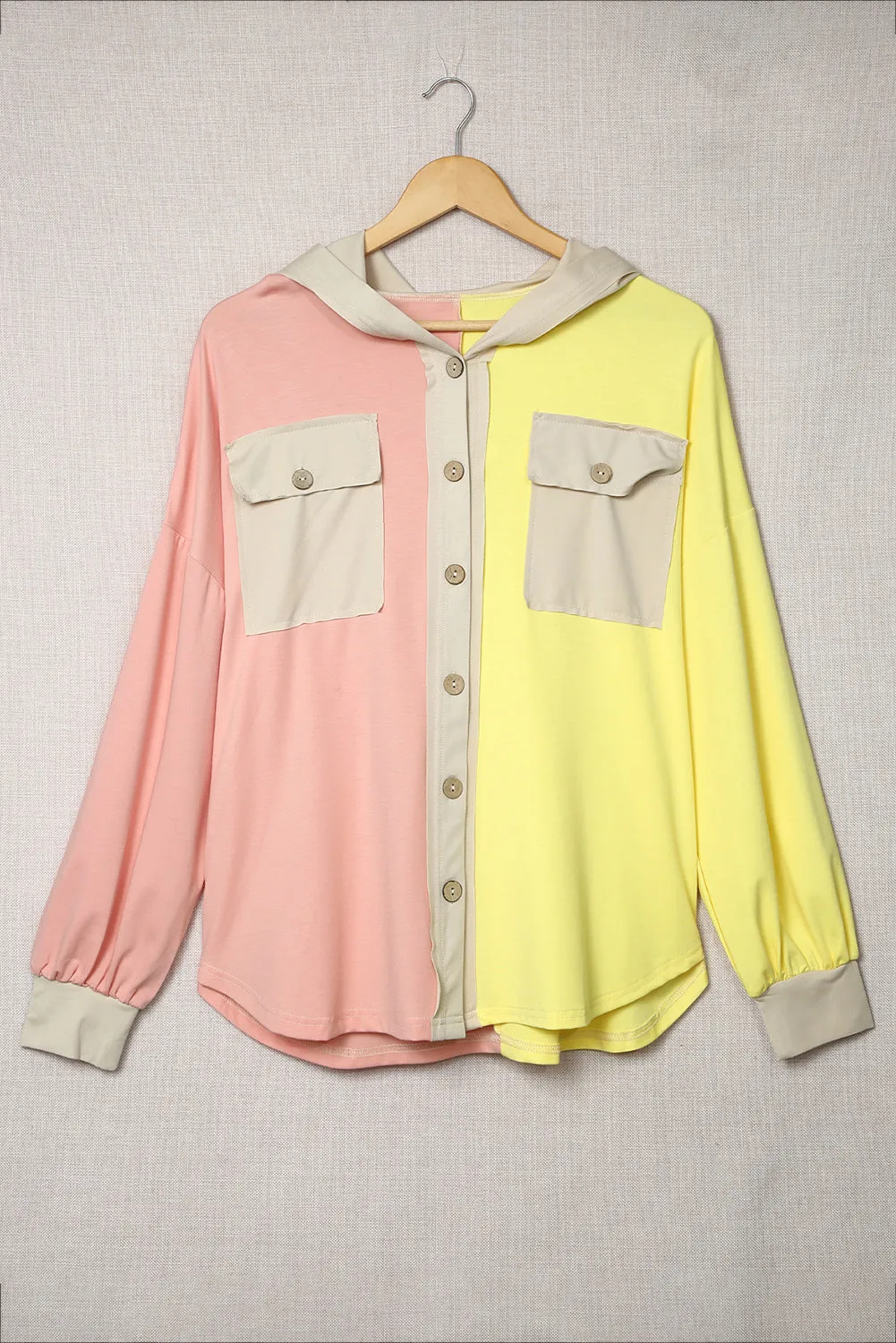 Yellow Color Block Button Down Shirt Jacket