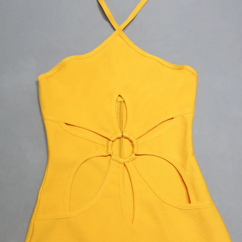 Yellow Halter Sexy Backless Bandage Dress