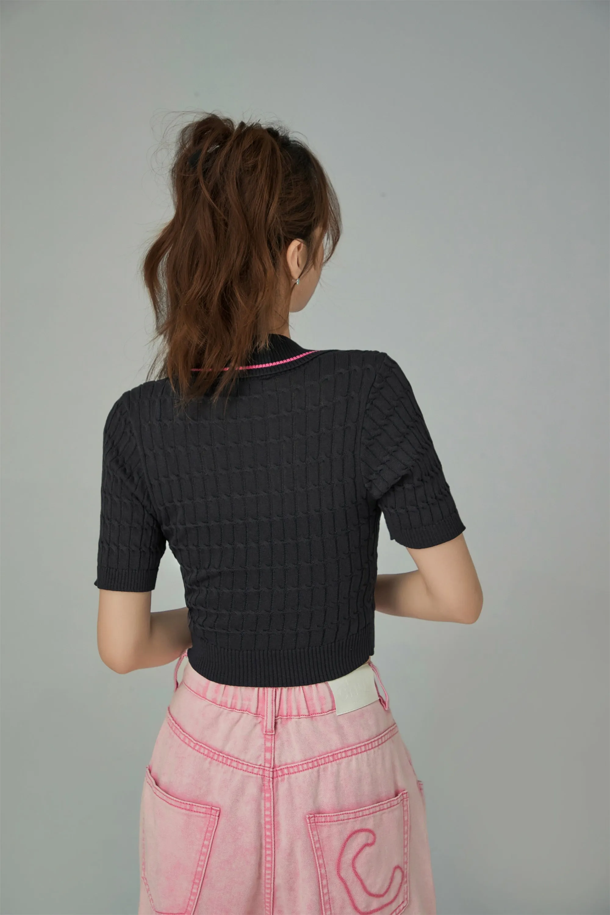 Zip-Up Cable Knit Crop Cardigan