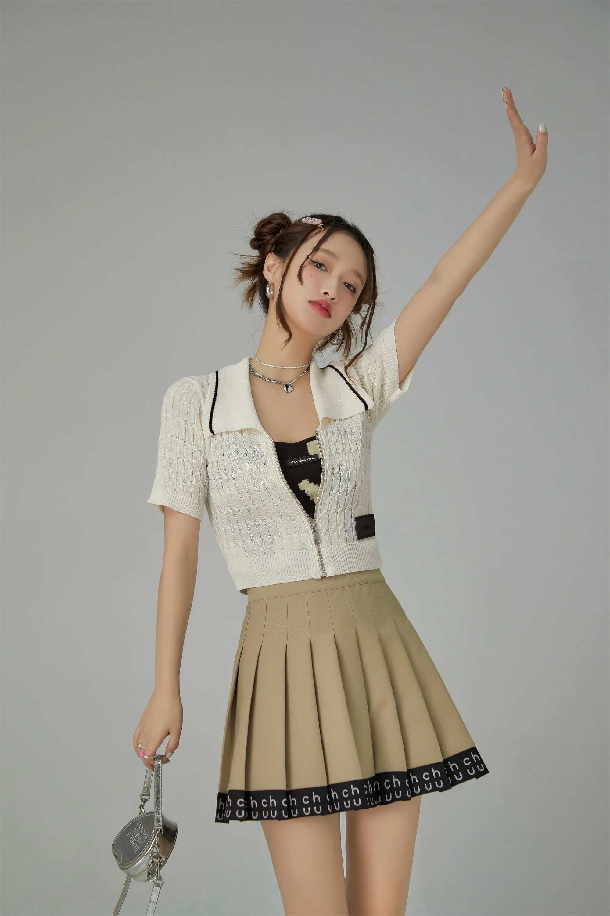 Zip-Up Cable Knit Crop Cardigan